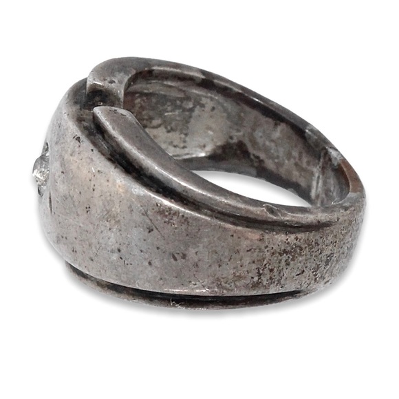 Vintage Sterling Silver Dome Ring Size 5 Flush Set Rhinestone Modernist - Picture 3 of 5